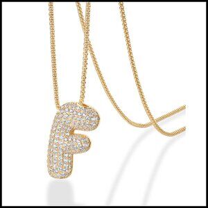 Chunky Bubble Letter Initial Necklace Elegant Gold Plated Pendant Women's